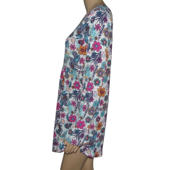 Jamby Tunic Top Womens Size Small Colorful Ditzy Floral shirt Artzy round long - Picture 5 of 8